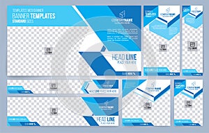 Blue and White Web banners templates, standard sizes with space for photo