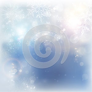 Blue white winter Christmas snowflake background