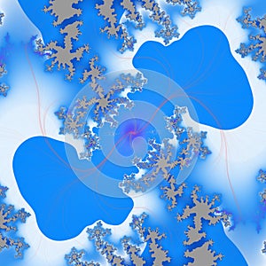 Blue white winter flower fractal, fractal fantasy shapes contrasts lights, sparkling petals, fractal, abstract background