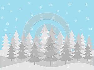 Blue and white winter forest background