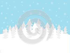 Blue and white winter forest background