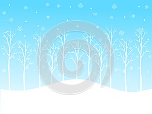 Blue and white winter forest background