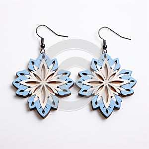 Blue And White Wood Flower Earrings For Women