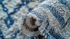 Blue and White Woven Textile Close Up Detail