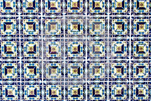 Blue, white and yellow tile background