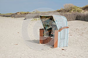 Blue Wicker Beach Chair on Island DÃ¼ne, Helgoland