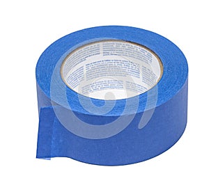 Blue Wide Painters Tape Isolated On White With Copy Space photo