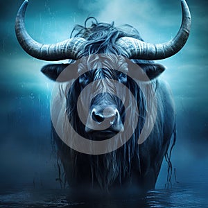 Blue wildebeest Connochaetes taurinus, black and white  Made With Generative AI illustration