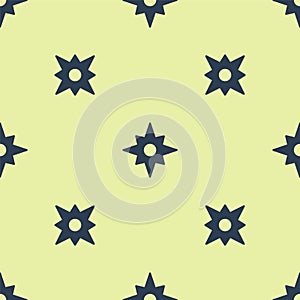 Blue Wind rose icon isolated seamless pattern on yellow background. Compass icon for travel. Navigation design. Vector