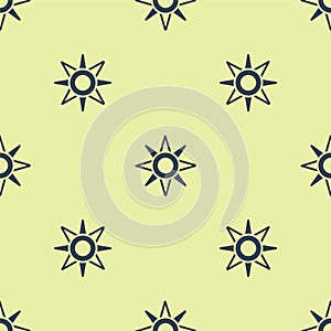 Blue Wind rose icon isolated seamless pattern on yellow background. Compass icon for travel. Navigation design. Vector