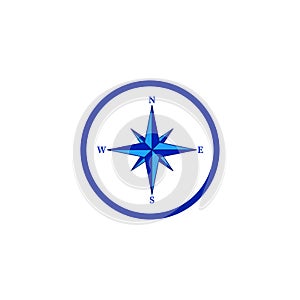 blue wind rose on white background. Wind direction arrows. Marine template. Vector illustration.