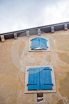 Blue window door of the house