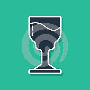 Blue Wine glass icon isolated on green background. Wineglass icon. Goblet symbol. Glassware sign. Happy Easter. Vector