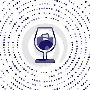 Blue Wine glass icon isolated on white background. Wineglass sign. Abstract circle random dots. Vector