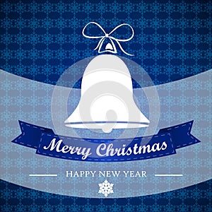 Blue winter background with bell and ribbon