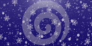 Blue winter Christmas background with snowflakes and falling snow