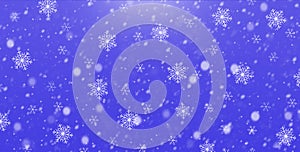 Blue winter Christmas background with snowflakes and falling snow