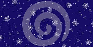 Blue winter Christmas background with snowflakes and falling snow