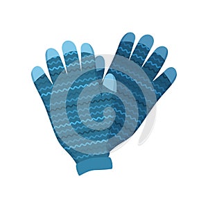 Blue winter gloves with touchscreen finger function, striped