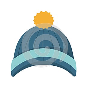 Blue winter hat vector image, beanie or a watch cap, blue yellow knitted hat