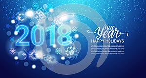 Blue Winter Holidays Background With Snowflakes, Bokeh Snow Falling New Year Concept