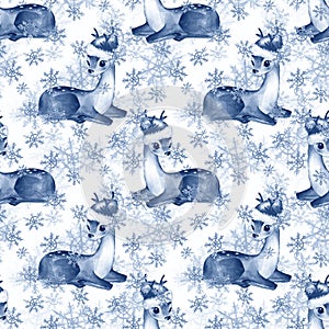 Blue winter pattern with fawns