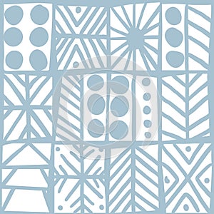 Blue winter pattern with tree and snowflakes