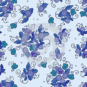 Blue winter rose seamless pattern