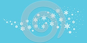 Blue winter swirl vector background with snowflakes, hand drawn snowflake clip art