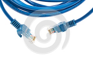 Blue Wired LAN Cable On White