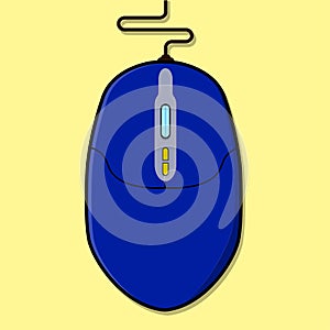 Blue wired mouse isolated on yellow background