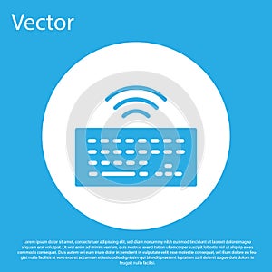 Blue Wireless computer keyboard icon isolated on blue background. PC component sign. Internet of things concept with