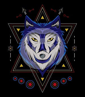 Blue wolf vector illustration, head wolves