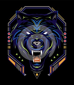 Blue wolf vector illustration, head wolves