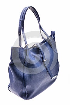 Blue womens bag isolated on white background.