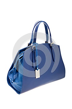 Blue womens bag on white background.