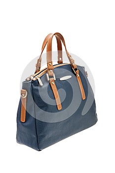 Blue womens bag on white background.