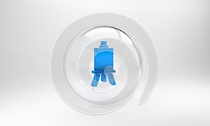 Blue Wood easel or painting art boards icon isolated on grey background. Glass circle button. 3D render illustration