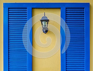 Blue wood planks frame and lantern background