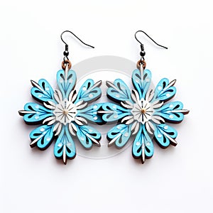 Blue Wood Snowflake Earrings - Hryhorii Havrylenko Style