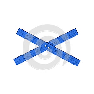 Blue wooden barrier in cross shape