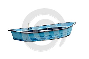 Modrý dřevěný člun izolované na bílém pozadí 