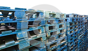 Blue wooden pallets for cargo transport