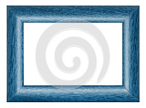 Blue wooden picture frame isolated on white