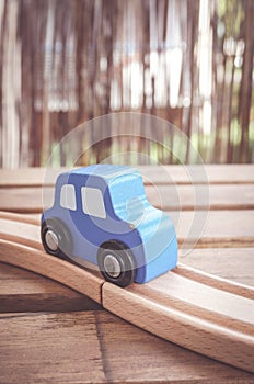 Blue wooden toy car