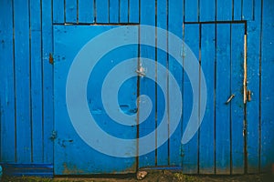 Blue wooden wall with two doors