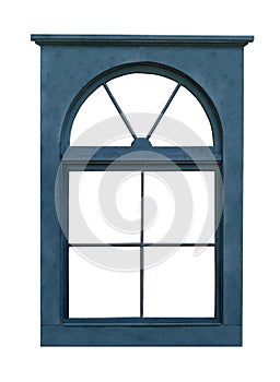 Blue wooden window frame isolated