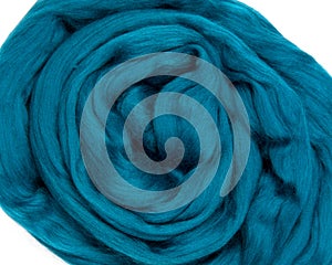Blue wool yarn close-up