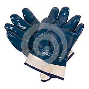 Blue work safety gloves  on white