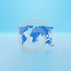 Blue world map 3d illustration isolated on blue background. 3D render